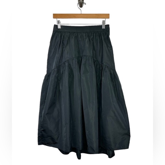 Aritzia Wilfred Fantasy Skirt Small Black A Lined Tiered Taffeta Elastic Waist - Picture 2 of 8